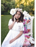 Cape Sleeve White Lace Ankle Length Flower Girl Dress